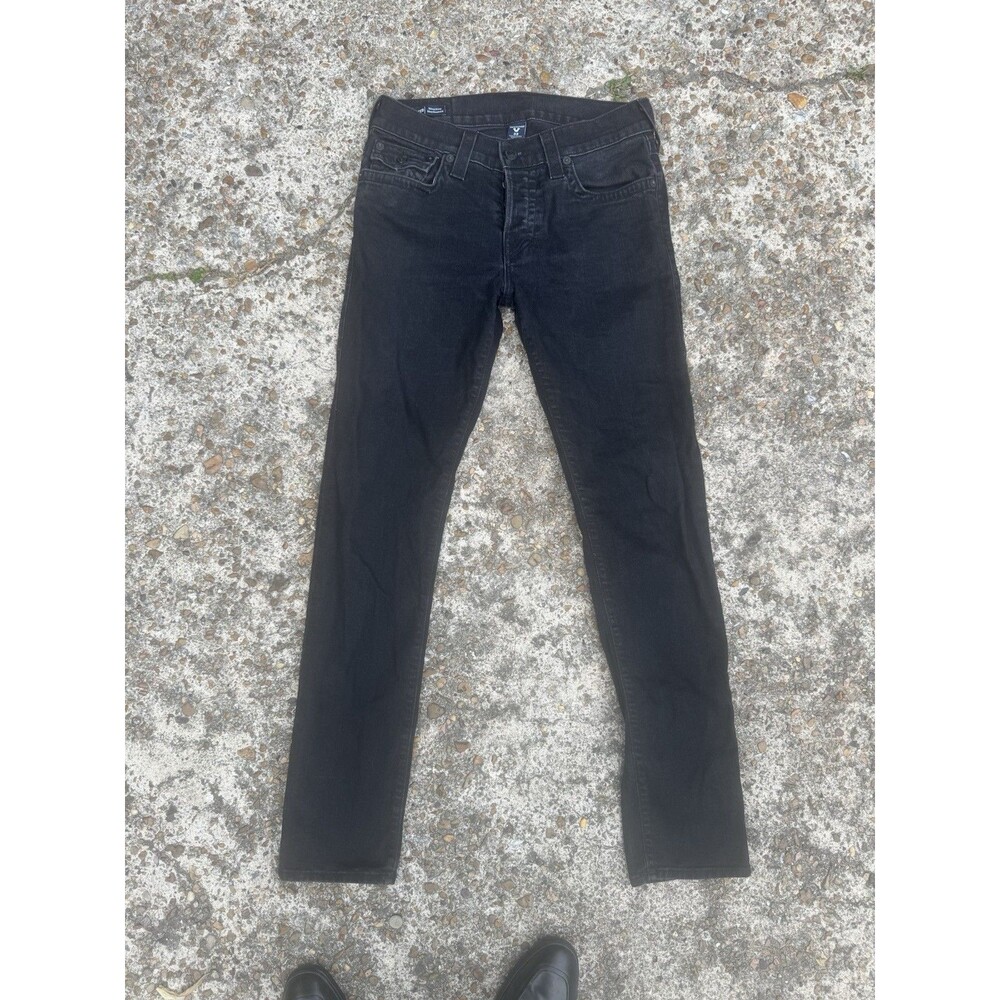 True Religion Jeans Mens Size 32 Black  Denim ROCCO Relaxed Skinny Flap Pockets